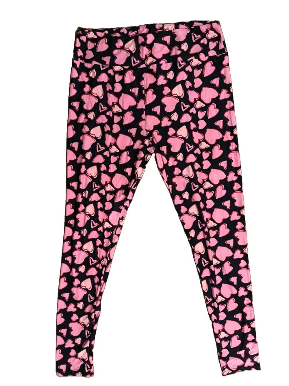 LuLaRoe Black OS Tall and Curvy Leggings with Pink Heart Print Never Worn